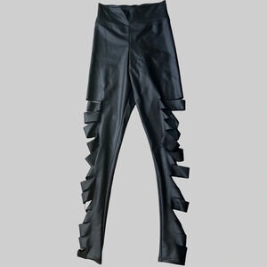 Jazzamatazz Faux  Leather Cut Out Dance Costumes Leggings
